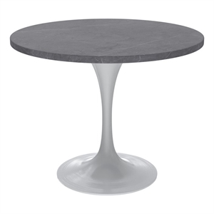 LeisureMod Verve Dining Table with a 36&quot Round Stone Tabletop in Gray
