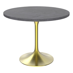 LeisureMod Verve Modern 36&quot Round Dining Table with Sintered Stone Top Gray