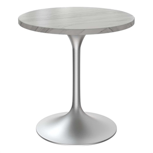 LeisureMod Verve 27&quot Round Dining Table Sintered Stone Top and Chrome Base White