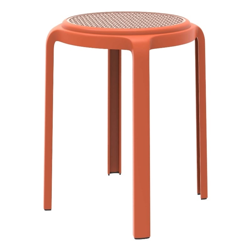 LeisureMod Tresse Stackable Round Plastic Dining Stool with Wicker Top Gray