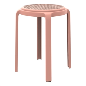 LeisureMod Tresse Stackable Round Plastic Dining Stool with Wicker Top Orange