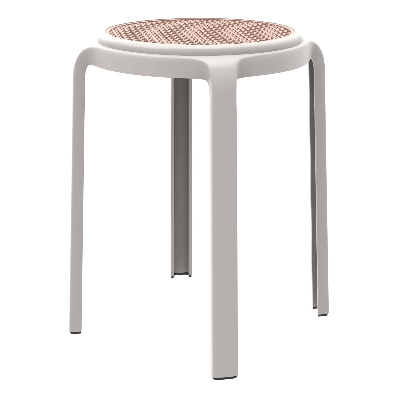 LeisureMod Tresse Stackable Round Plastic Dining Stool with Wicker Top Red