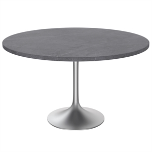 LeisureMod Verve Modern 48&quot Stone Dining Table in White Steel Base Gray