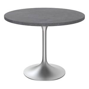 LeisureMod Verve 36&quot Round Dining Table Sintered Stone Top and Chrome Base Gray