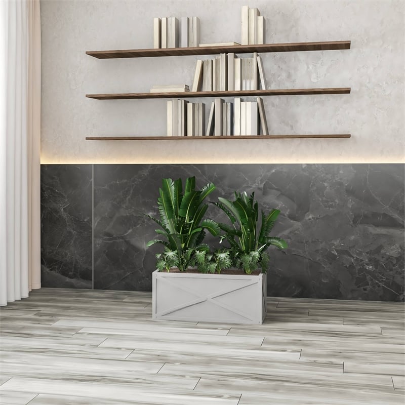 LeisureMod Bonsai Indoor and Outdoor Rectangular Fiberglass Planter Box Gray