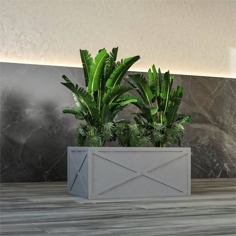 LeisureMod Bonsai Indoor and Outdoor Rectangular Fiberglass Planter Box Gray
