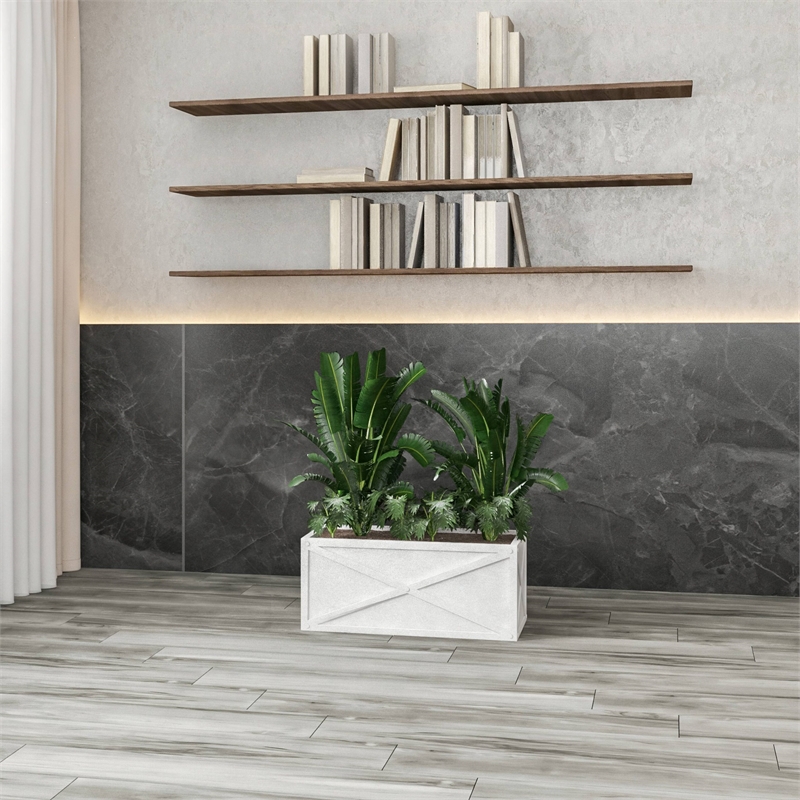 LeisureMod Bonsai Indoor and Outdoor Rectangular Fiberglass Planter Box White