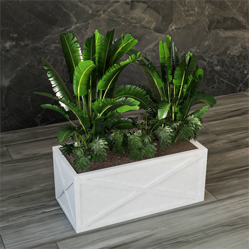 LeisureMod Bonsai Indoor and Outdoor Rectangular Fiberglass Planter Box White