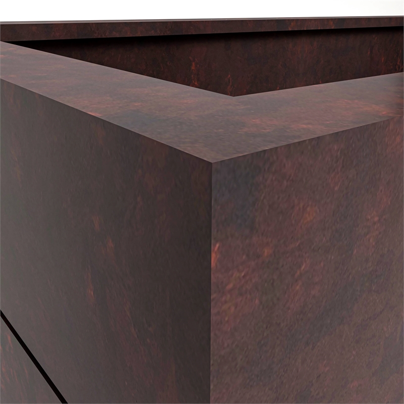 LeisureMod Oasis Indoor and Outdoor Rectangular Fiberglass Planter Box Brown