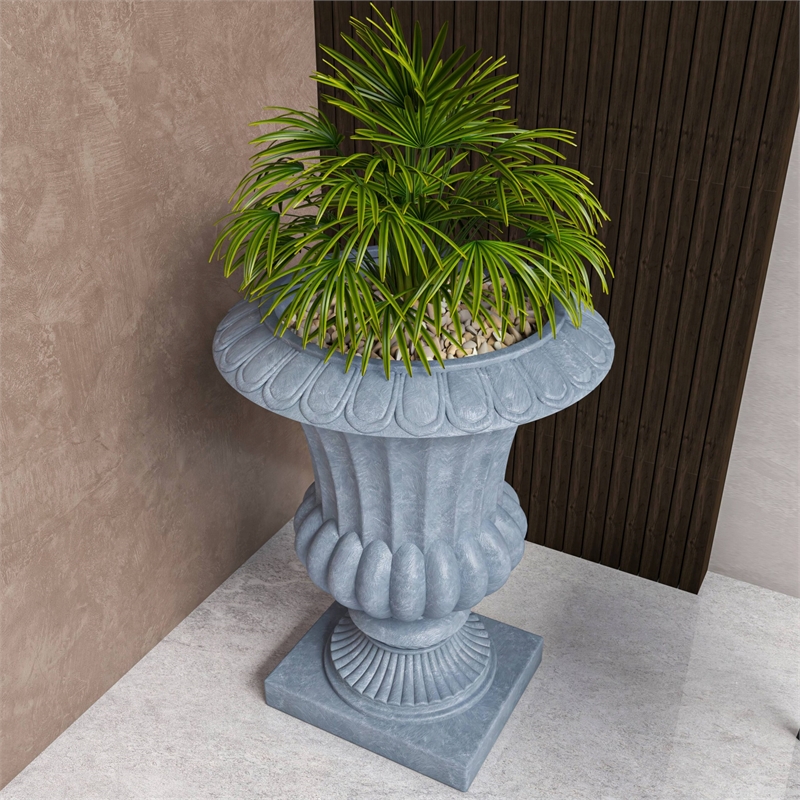 LeisureMod Lotus Modern Urn Planter in Fiberglass and Clay Aged Concrete