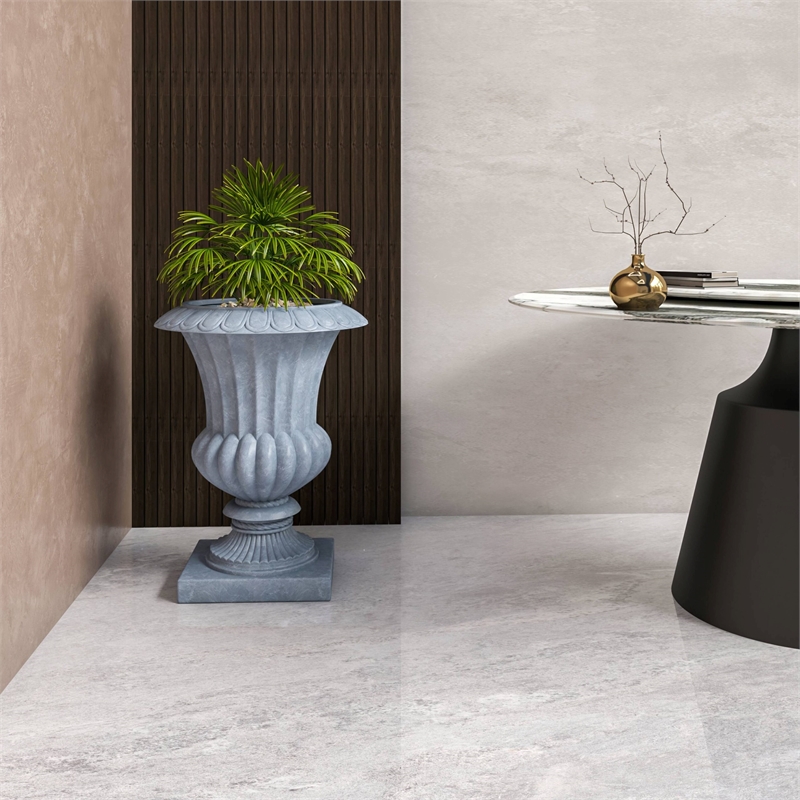 LeisureMod Lotus Modern Urn Planter in Fiberglass and Clay Aged Concrete