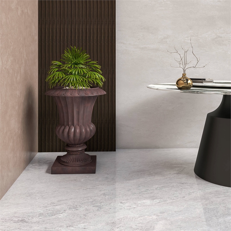 LeisureMod Lotus Modern Urn Planter in Fiberglass and Clay Brown