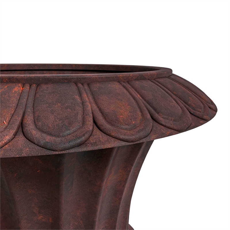 LeisureMod Lotus Modern Urn Planter in Fiberglass and Clay Brown
