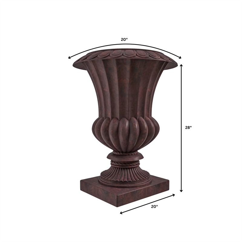 LeisureMod Lotus Modern Urn Planter in Fiberglass and Clay Brown
