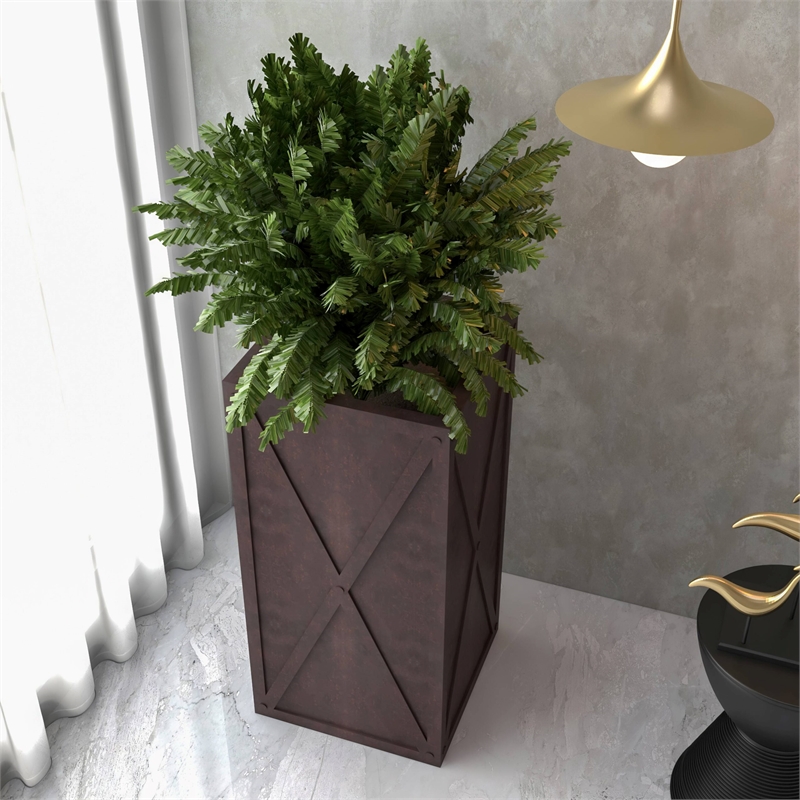 LeisureMod Payprus Indoor and Outdoor Rectangular Fiberglass Planter in Brown