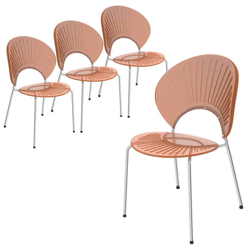 LeisureMod Opulent Plastic Dining Chair in Metal Base Set of 4 Amber