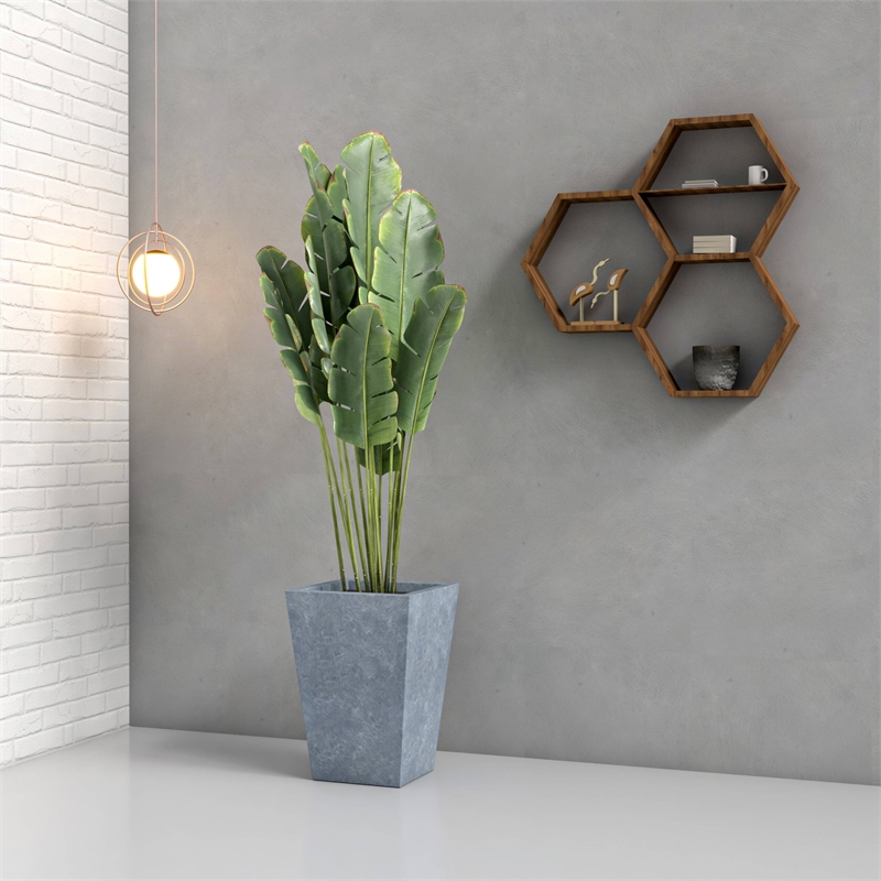 LeisureMod Serene Indoor Outdoor Square Square Planter 21 Inch in Gray