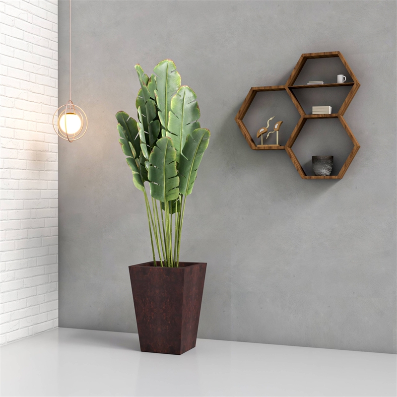 LeisureMod Serene Indoor Outdoor Square Square Planter 21 Inch in Brown