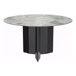 LeisureMod Zevro 60&quot Round Dining Table with Sintered Stone Top Light Gray