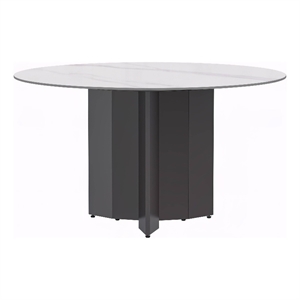 LeisureMod Zevro 60&quot Round Dining Table with Sintered Stone Top White