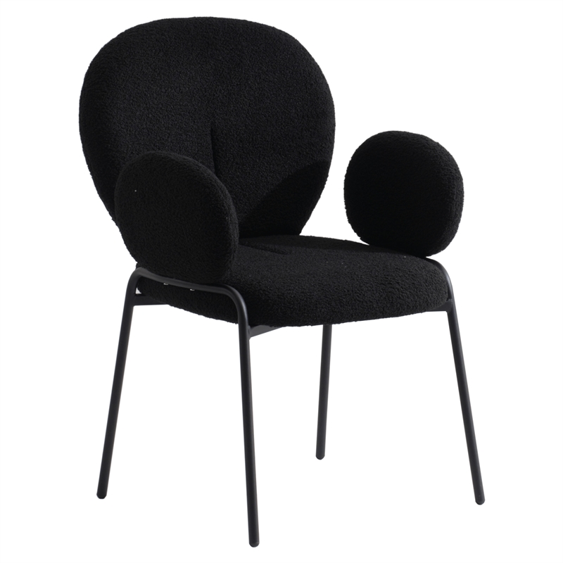 LeisureMod Celestial Fabric Dining Chairs in Black Iron Legs Set of 2 Black