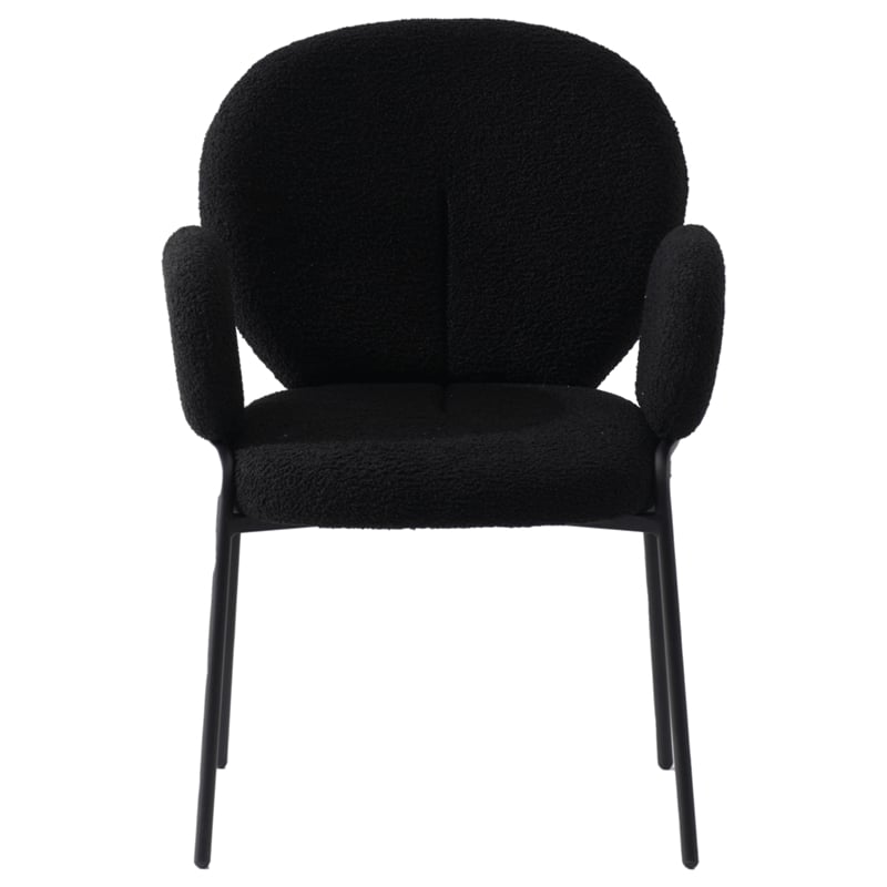 LeisureMod Celestial Fabric Dining Chairs in Black Iron Legs Set of 2 Black