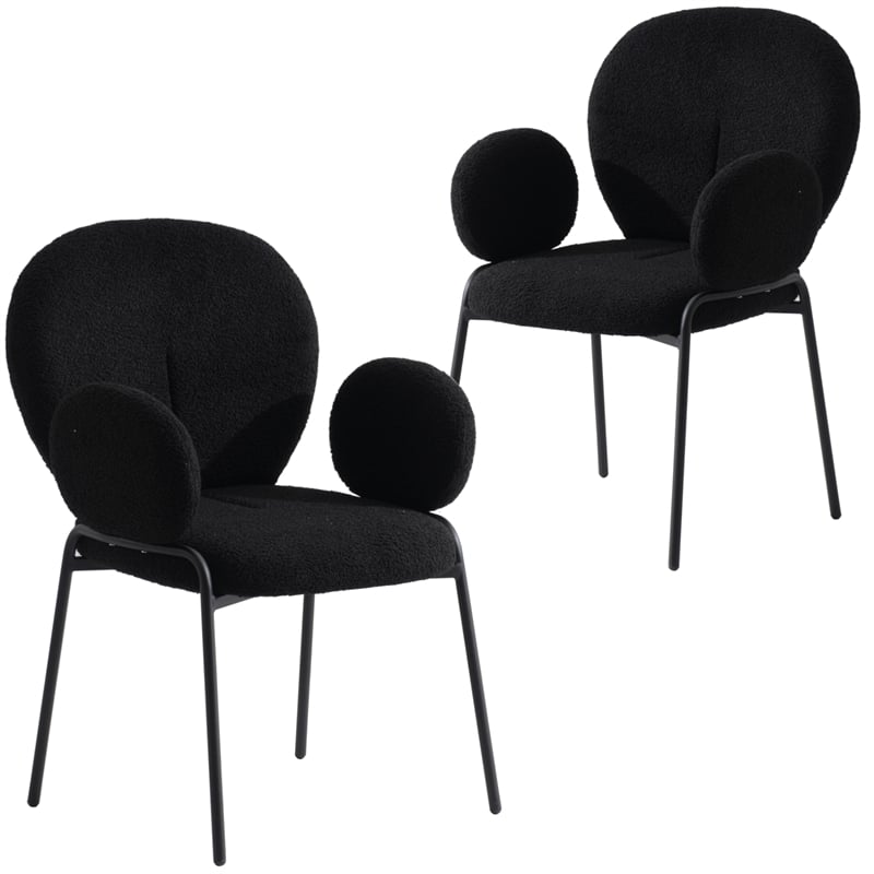 LeisureMod Celestial Fabric Dining Chairs in Black Iron Legs Set of 2 Black