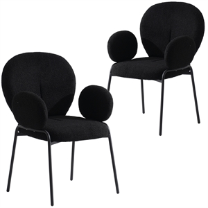 LeisureMod Celestial Fabric Dining Chairs in Black Iron Legs Set of 2 Black