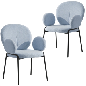 LeisureMod Celestial Fabric Dining Chairs in Black Iron Legs Set of 2 Blue