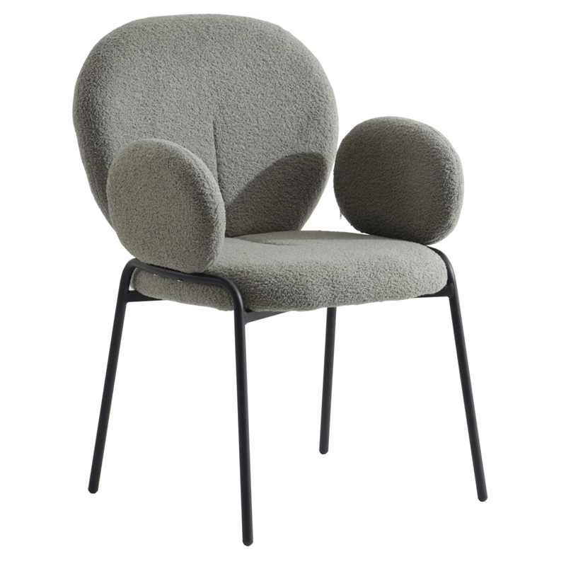 LeisureMod Celestial Fabric Dining Chairs in Black Iron Legs Set of 2 Green