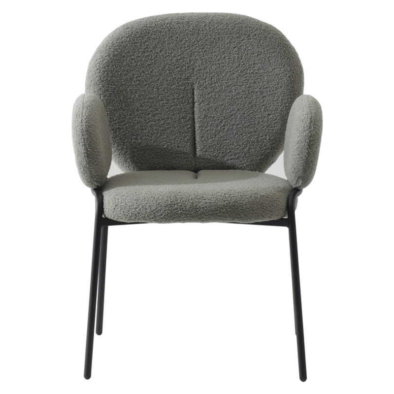 LeisureMod Celestial Fabric Dining Chairs in Black Iron Legs Set of 2 Green