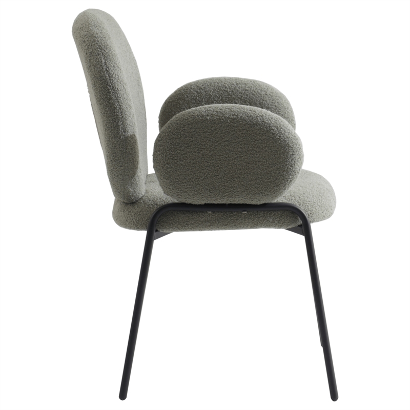 LeisureMod Celestial Fabric Dining Chairs in Black Iron Legs Set of 2 Green