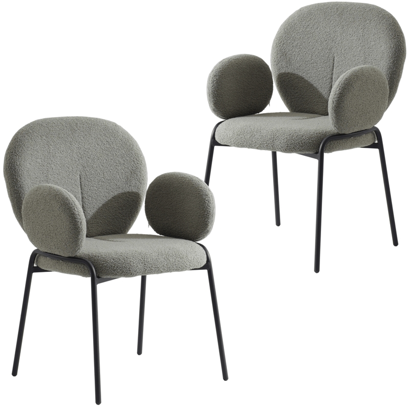 LeisureMod Celestial Fabric Dining Chairs in Black Iron Legs Set of 2 Green