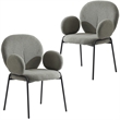 LeisureMod Celestial Fabric Dining Chairs in Black Iron Legs Set of 2 Green
