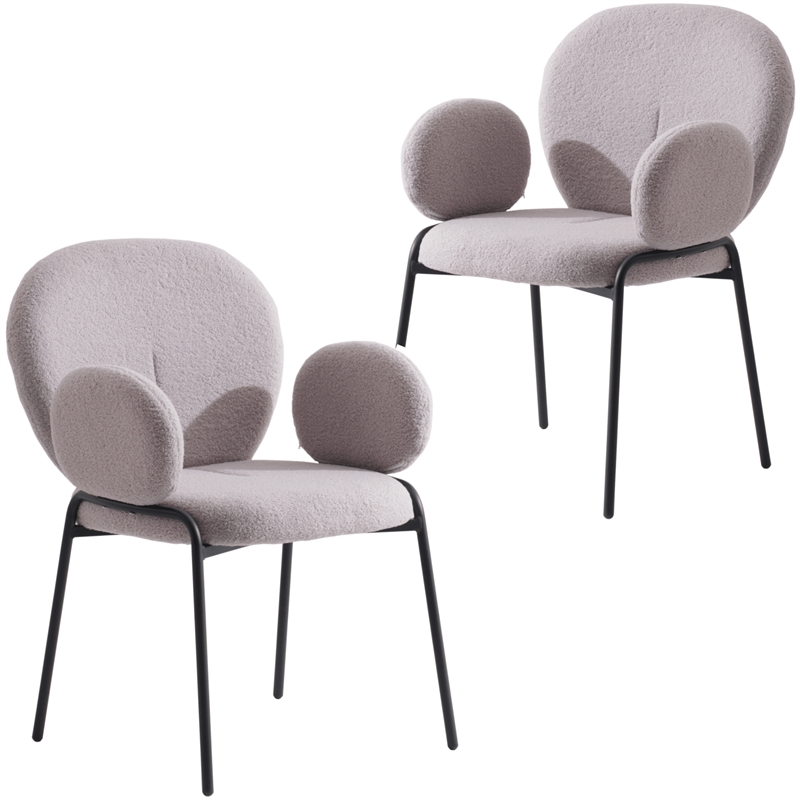 LeisureMod Celestial Fabric Dining Chairs in Black Iron Legs Set of 2 Gray