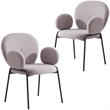 LeisureMod Celestial Fabric Dining Chairs in Black Iron Legs Set of 2 Gray