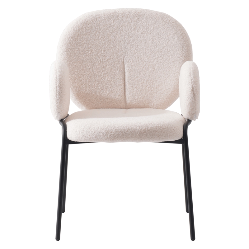 LeisureMod Celestial Fabric Dining Chairs in Black Iron Legs White (Set of 2)