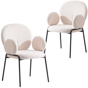 LeisureMod Celestial Fabric Dining Chairs in Black Iron Legs White (Set of 2)