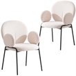 LeisureMod Celestial Fabric Dining Chairs in Black Iron Legs White (Set of 2)