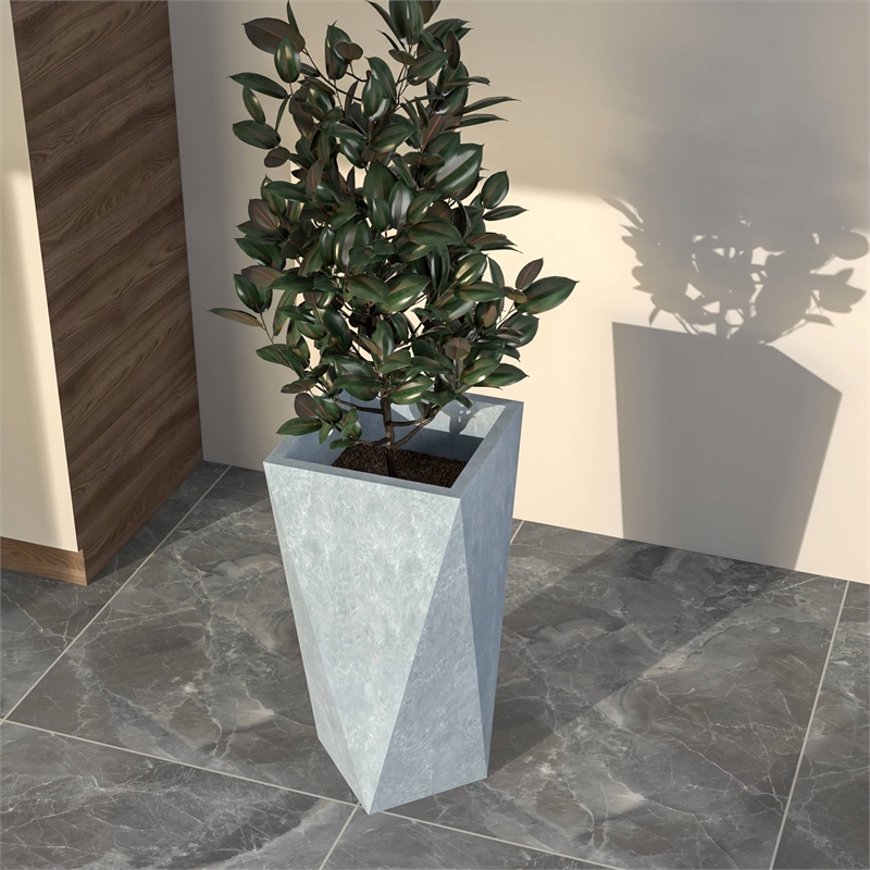 LeisureMod Aloe Tapered Square Planter in Fiberstone and MgO Clay Gray 29