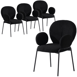 LeisureMod Celestial Fabric Dining Chairs in Black Iron Legs Set of 4 Black