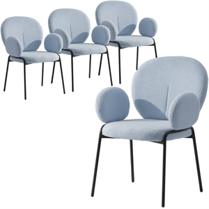 LeisureMod Celestial Fabric Dining Chairs in Black Iron Legs Set of 4 Blue