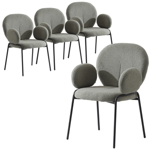 LeisureMod Celestial Fabric Dining Chairs in Black Iron Legs Set of 4 Green