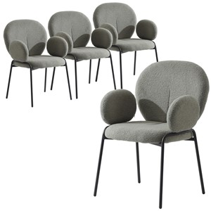 LeisureMod Celestial Fabric Dining Chairs in Black Iron Legs Set of 4 Gray