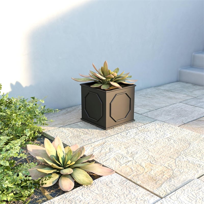 LeisureMod Modern Sprout Fiberstone and MgO Clay Square Planter Black 10.2
