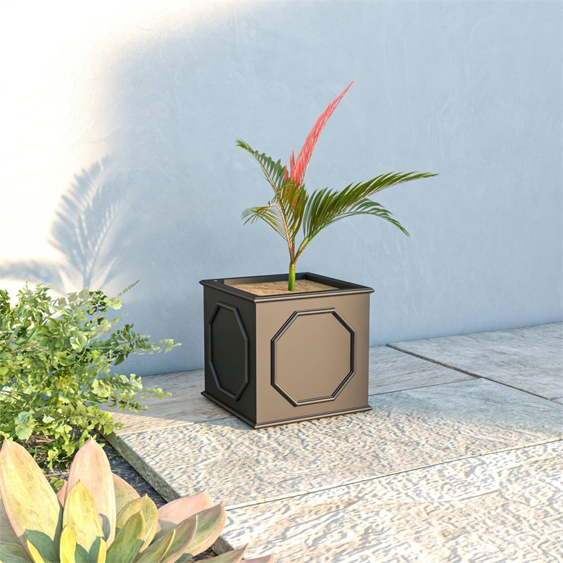 LeisureMod Modern Sprout Fiberstone and MgO Clay Square Planter Black 12.5