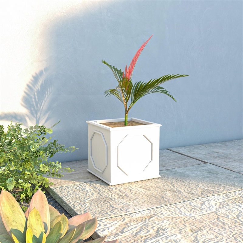 LeisureMod Modern Sprout Fiberstone and MgO Clay Square Planter White 12.5
