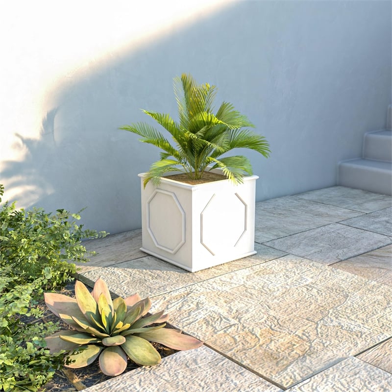 LeisureMod Modern Sprout Fiberstone and MgO Clay Square Planter White 15