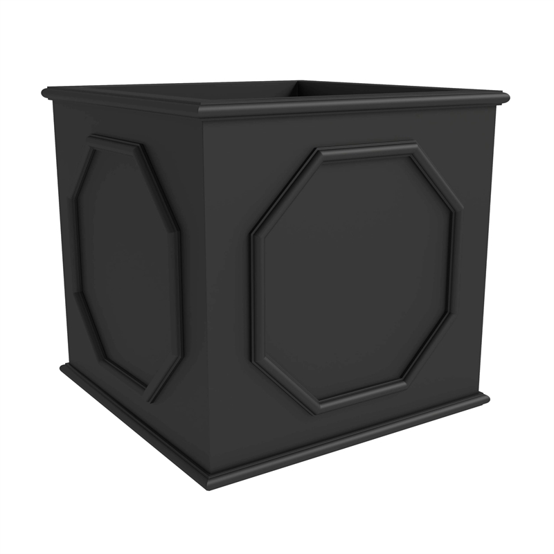 LeisureMod Modern Sprout Fiberstone and MgO Clay Square Planter Black 25.6