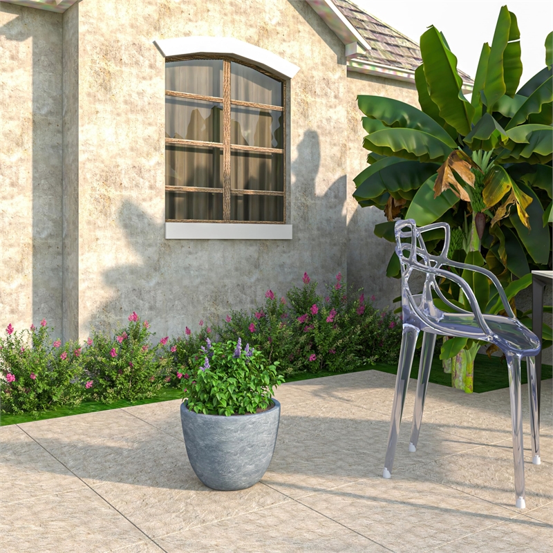 LeisureMod Modern Dahlia Fiberstone and Clay Round Planter Aged Concrete 10.8